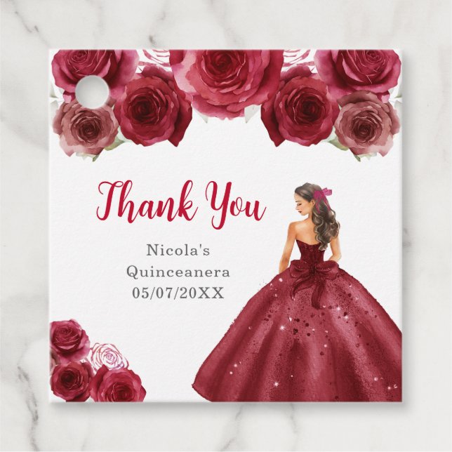 Étiquettes Cadeau Floral Princess in Red Dress Quinceanera (Devant)