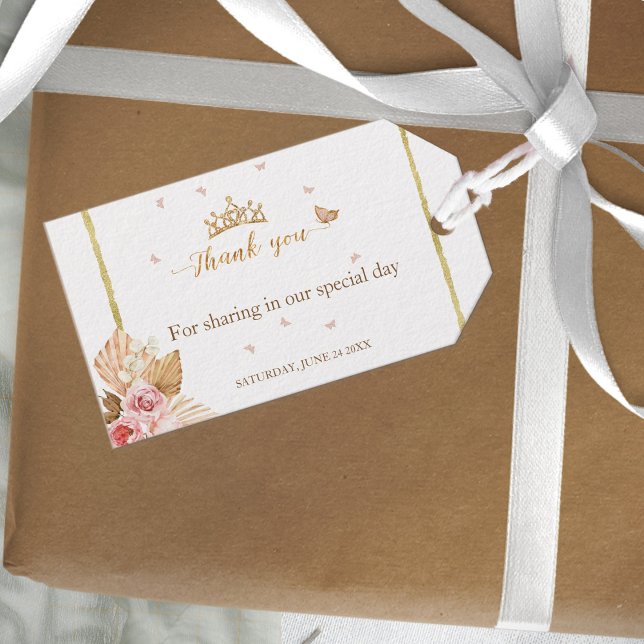 Étiquettes-cadeau Floral rose Blush Gown Quinceanera (Créateur téléchargé)