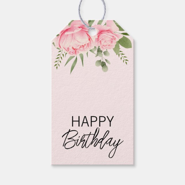 Étiquettes-cadeau Floral rose Joyeux fleurs d'aquarelle d'anniversai (Devant)