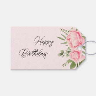 Étiquettes-cadeau Floral rose Joyeux fleurs d'aquarelle d'anniversai