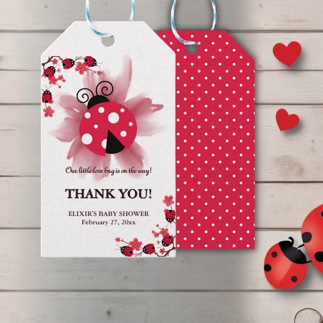 Étiquettes-cadeau Floral rose mignon Notre petit Baby shower de bug  (Créateur téléchargé)