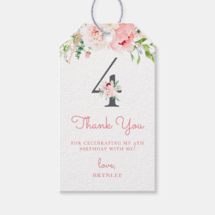 Étiquettes-cadeau Floral rose pâle 4e anniversaire Merci
