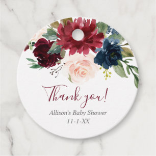 Étiquettes Cadeau Floral rose roux bordeaux bleu marine