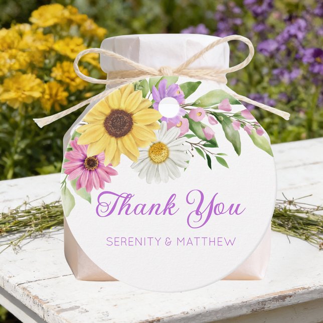 Étiquettes Cadeau Floral Sunflower  Wildflower Wedding Thank You (Créateur téléchargé)