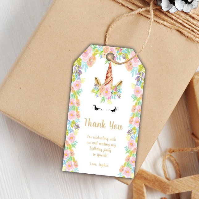 Étiquettes-cadeau Floral Unicorn Anniversaire Favoriser les étiquett (Floral Unicorn Birthday Favor Tags)