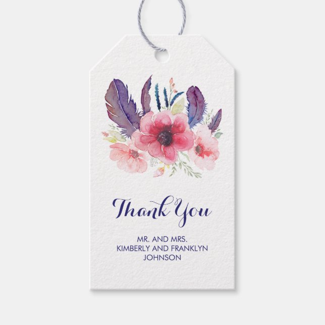 Étiquettes-cadeau Floral Vintage Aquarelle Boho Mariage (Devant)