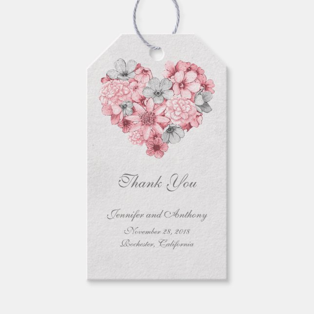 Étiquettes-cadeau Floral Vintage Mariage de coeur (Devant)