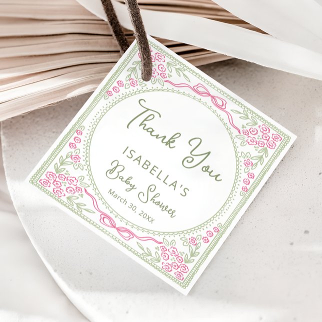 Étiquettes Cadeau Floral Wildflower Girl Baby Shower Thank you (Créateur téléchargé)