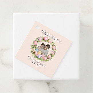 Étiquettes Cadeau Floral Wreath & Family Photo Personalized Easter 