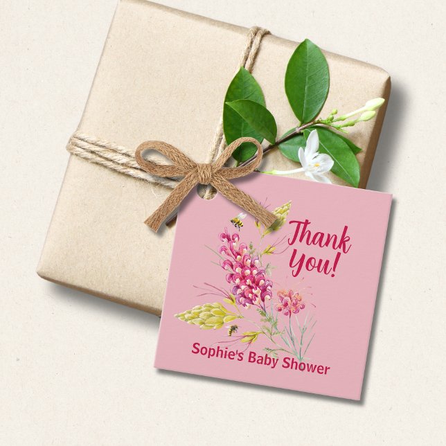 Étiquettes Cadeau Florales Roses Chaudes Et Bumble Bee Une Petite Ab (Créateur téléchargé)