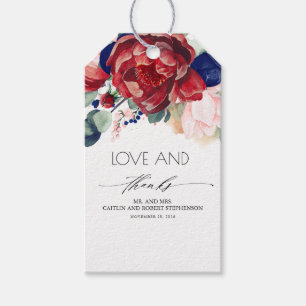 Étiquettes-cadeau Flore rayonnante Marine Bleu et Bourgogne Floral
