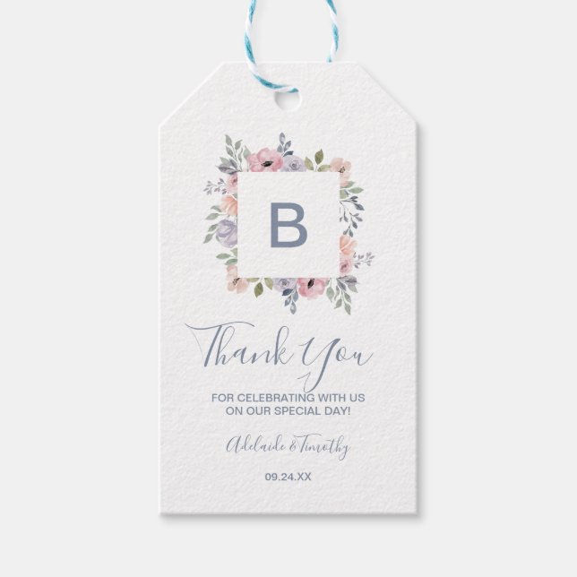 Étiquettes-cadeau Flore Rose poussiéreux Monogramme Merci Favor (Devant)