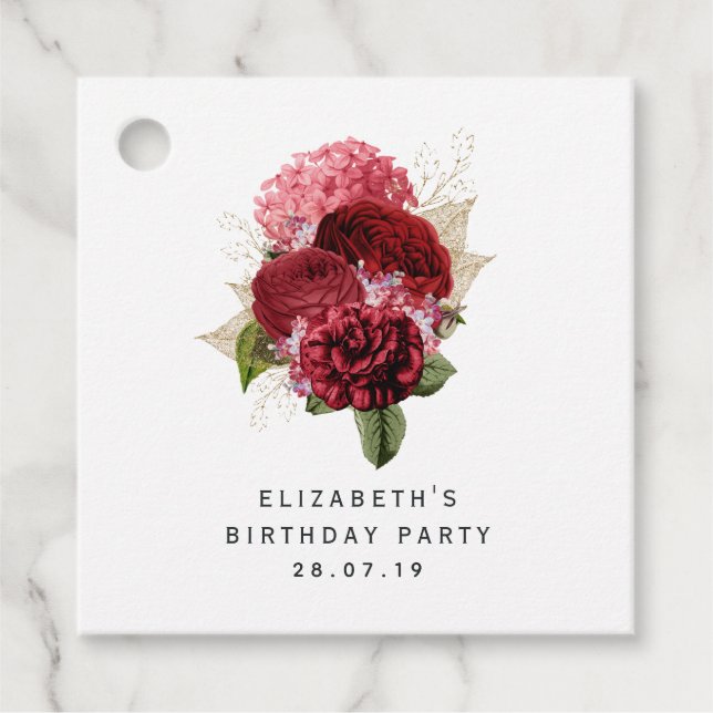 Étiquettes Cadeau Flore rouge et or (Devant)