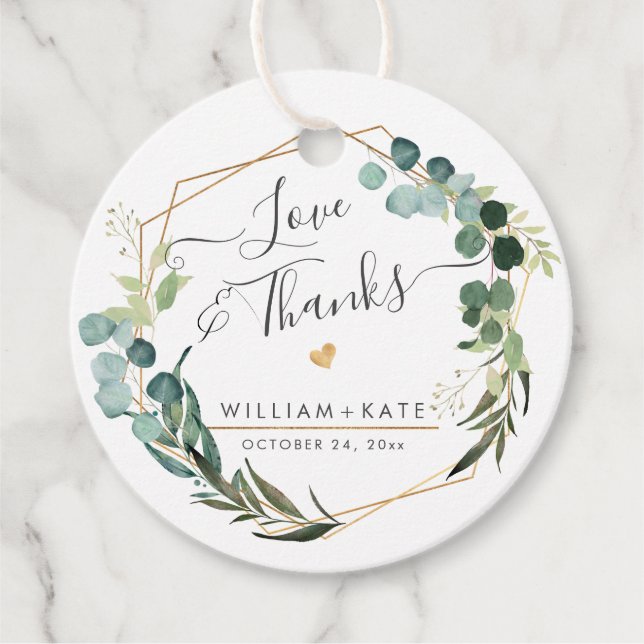 Étiquettes Cadeau Flore rustique Eucalyptus Amour+Remerciements (Devant)