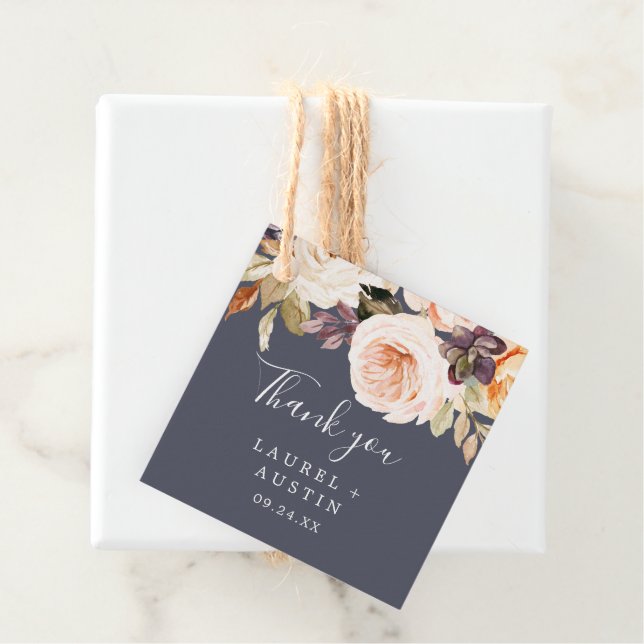 Étiquettes Cadeau Flore rustique | Merci pourpre (En situation)