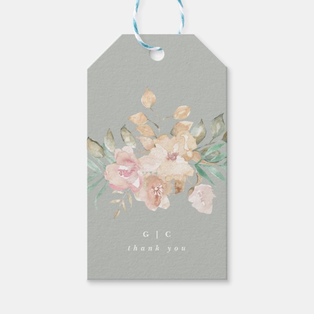 Étiquettes-cadeau Flores d'aquarelle rustique sur Mariage vert Sage (Devant)