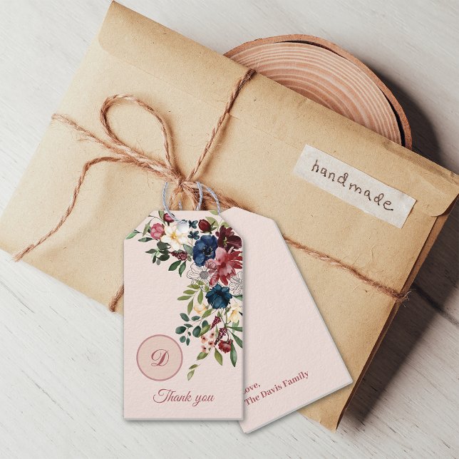 Étiquettes-cadeau Flores rustiques Thanksgiving Monogramme personnal (Créateur téléchargé)