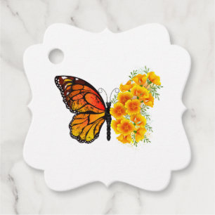 Étiquettes Cadeau Flower Butterfly with Yellow California Poppy