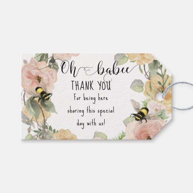 Étiquettes-cadeau Flower Wreath Oh Babee Shower Bumblebee Thank You (Devant (Horizontal))