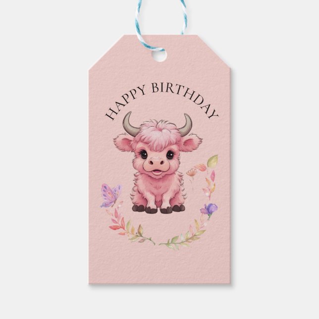 Étiquettes-cadeau Fluffy Rose Highlands Scottish Cow (Devant)