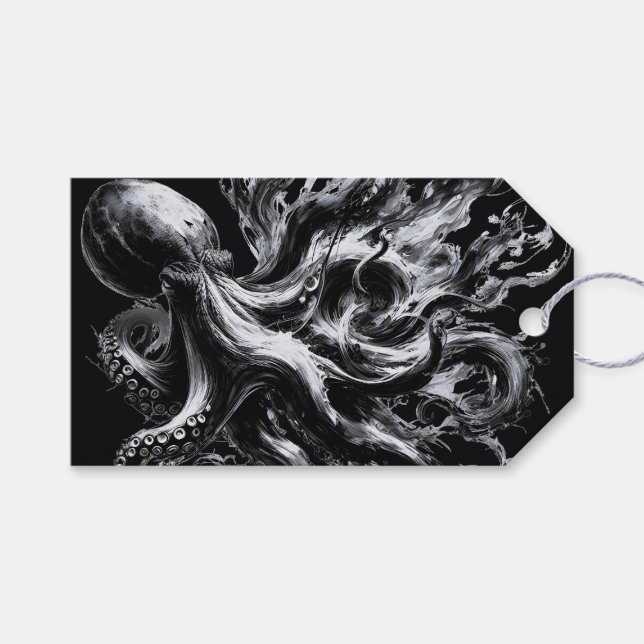 Étiquettes-cadeau Fluidé d'encre abstrait Pieuvre Kraken (Devant (Horizontal))