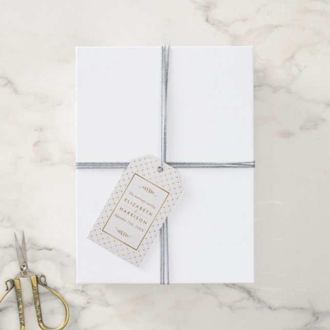 Étiquettes-cadeau Foil blanc & or moderne effet mariage Faveur (Avec de la ficelle)