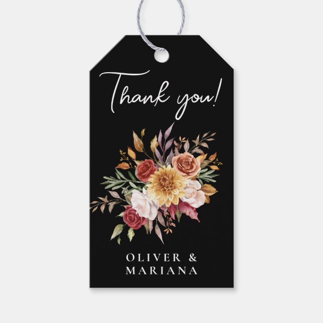 Étiquettes-cadeau Foliage Automne Floral Noir Mariage Favoriser (Devant)
