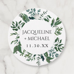 Étiquettes Cadeau Foliage de la forêt d'Emeraude Aquarelle Verdure M