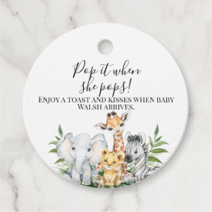 Étiquettes Cadeau Foliage Safari Animaux Baby shower Pop It