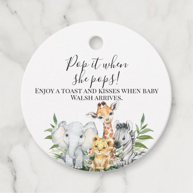 Étiquettes Cadeau Foliage Safari Animaux Baby shower Pop It (Devant)