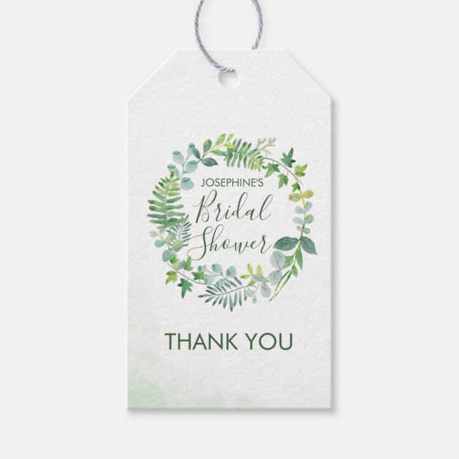 Étiquettes-cadeau Foliage verdoyant Fête des mariées de couronne Fav (Devant)