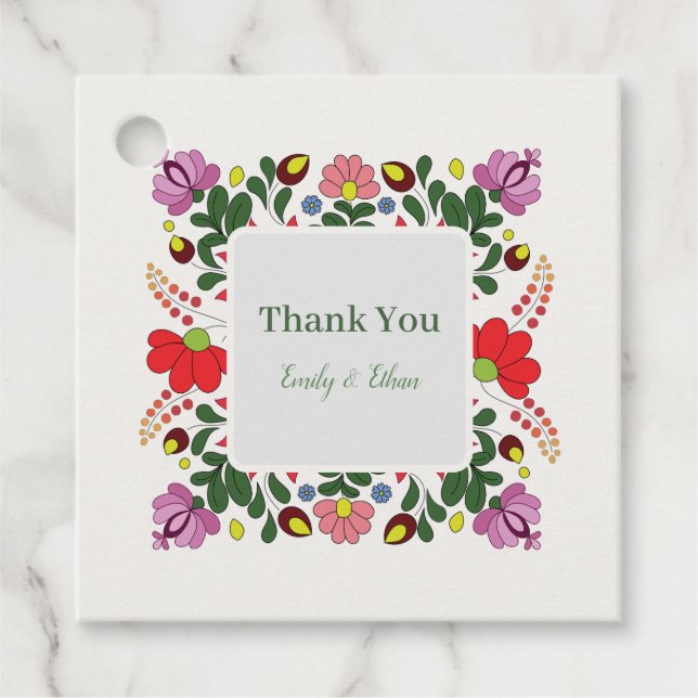 Étiquettes Cadeau Folk Floral Wedding Custom Design (Devant)