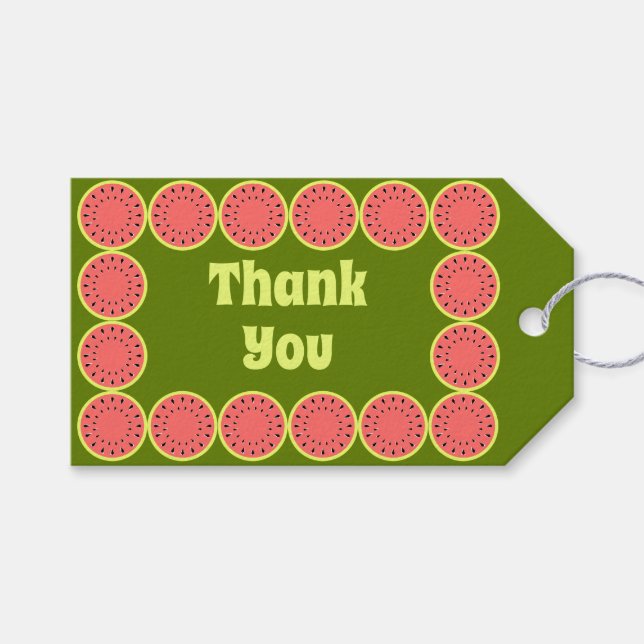 Étiquettes-cadeau Fond de pastèque Merci rose jaune vert arrière (Devant (Horizontal))