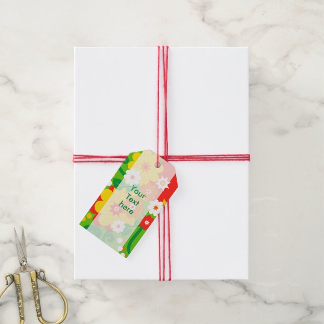 Étiquettes-cadeau Fond d'écran Funky Flower Power + votre texte (Avec de la ficelle)
