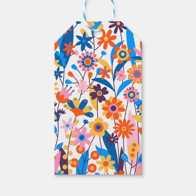 Étiquettes-cadeau Fond floral multicolore exotique (Devant)