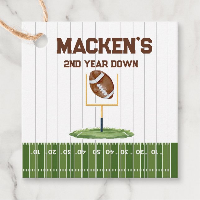 Étiquettes Cadeau Football second year down boy birthday (Devant)