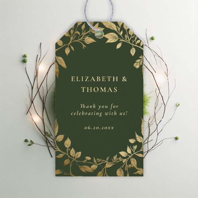 Étiquettes-cadeau Forest Foliage Botanical Elegant Gold Moss Wedding (Forest Foliage Botanical Wedding Gift Tag Enchanted Magical Fairy Tale Moody Gold)