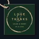 Étiquettes Cadeau Forest Green Rustic Gold Circle Mariage Merci<br><div class="desc">Ce remerciement mariage vous faveur tag dispose d'un cadre faux cercle doré avec une élégante esperluette et de calligraphie simple avec un arrière - plan vert forêt.</div>