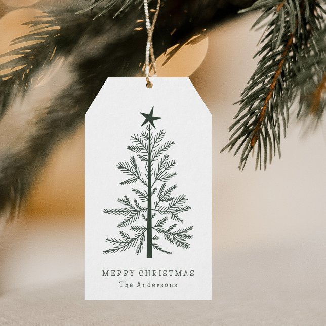 Étiquettes-cadeau Forest Green Simple Pin de Noël (Créateur téléchargé)
