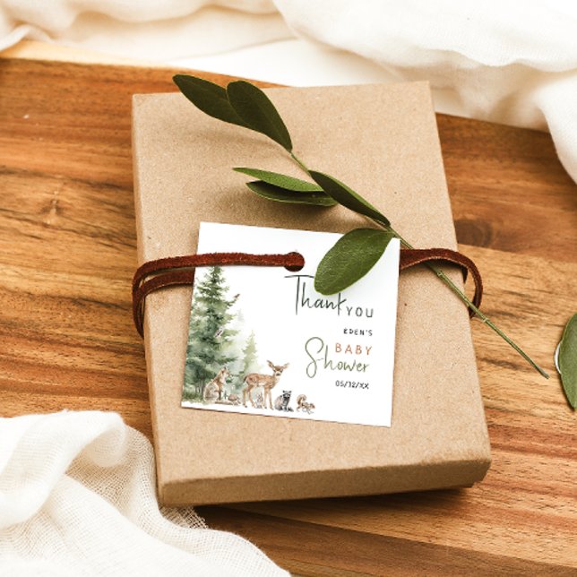 Étiquettes Cadeau Forêt Bois Animaux Baby shower Merci (Créateur téléchargé)