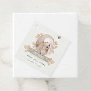 Étiquettes Cadeau Forêt boisée mignonne Baby shower d'écureuil flora
