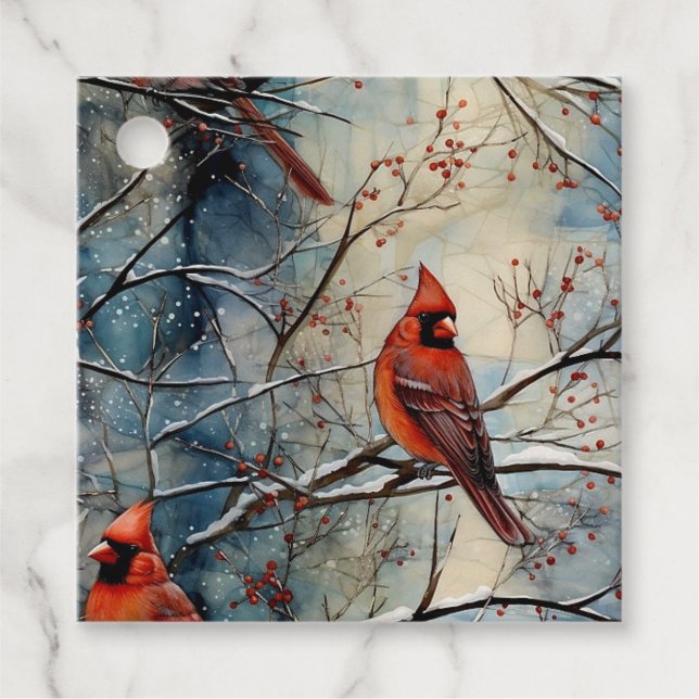 Étiquettes Cadeau Forêt cardinale rouge vintage (Devant)