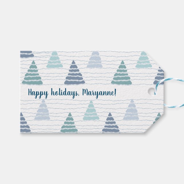 Étiquettes-cadeau Forêt d'arbres de Noël avec perles subtiles garlan (Devant (Horizontal))