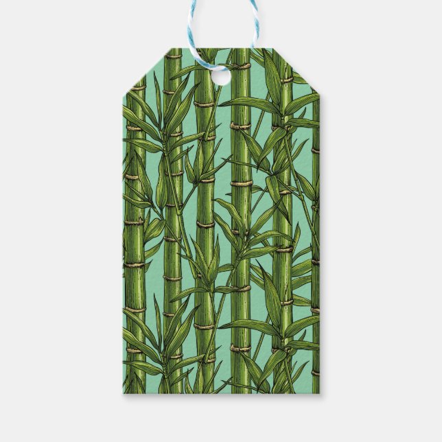 Étiquettes-cadeau Forêt de bambou sur bleu clair (Devant)