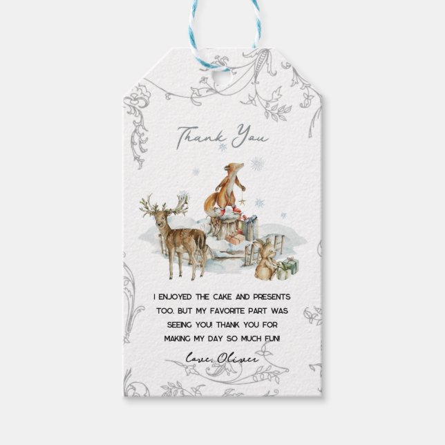 Étiquettes-cadeau Forêt de bois hiver Anniversaire Merci de fête (Devant)