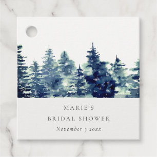 Étiquettes Cadeau Forêt de pins hivernale douche de mariée aquarelle