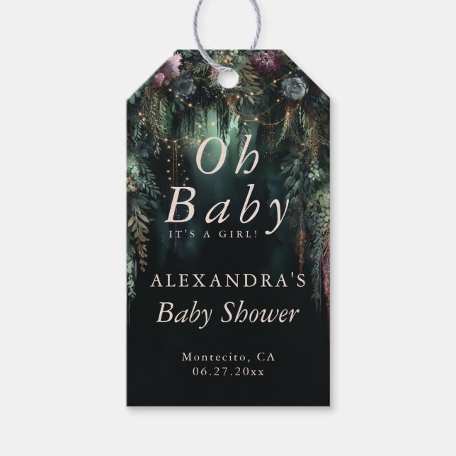 Étiquettes-cadeau Forêt enchantée violet Rose Baby shower de bois (Devant)