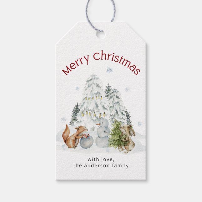 Étiquettes-cadeau Forêt forestière d'hiver Joyeux Noël (Devant)