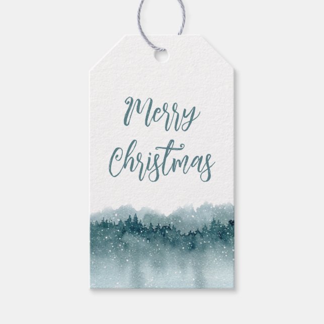 Étiquettes-cadeau  Forêt Hiver Neige Aquarelle  (Devant)