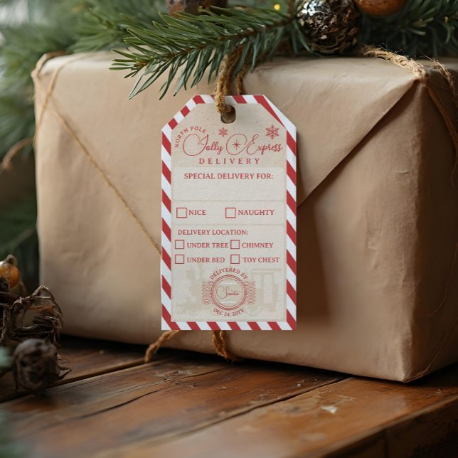 Étiquettes-cadeau Forfait de service de livraison de train d'Express (North Pole Express Train Delivery Service Package Gift Tags)